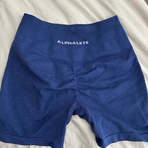 Alphalete Blue Bike Shorts with High Waistband and Moisture-Wicking Fabric